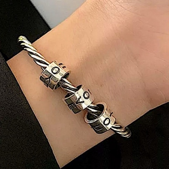 Sterling Silver I Love You Anxiety Bangle Bracelet - Picture 3 of 9